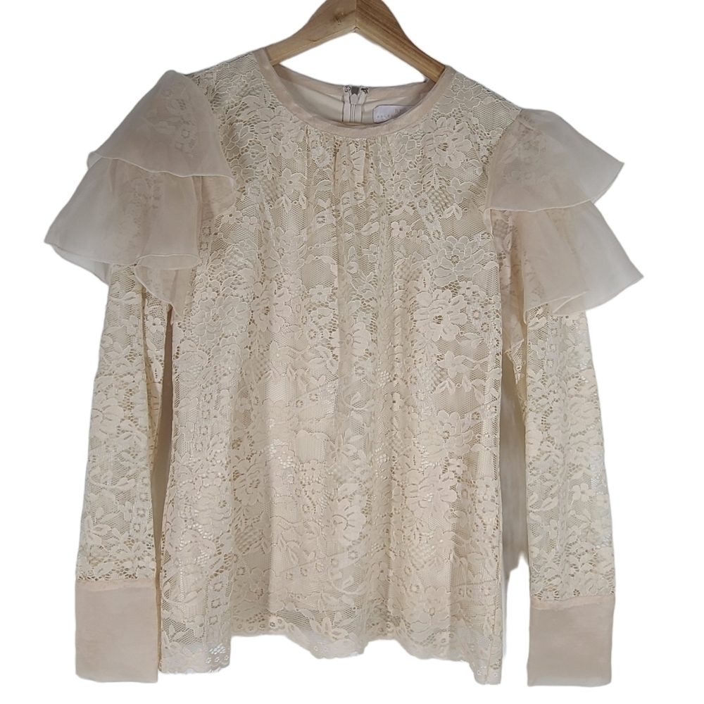 Rachel Parcell Lace Flutter Sleeve Beige Top Small - Picture 7 of 8